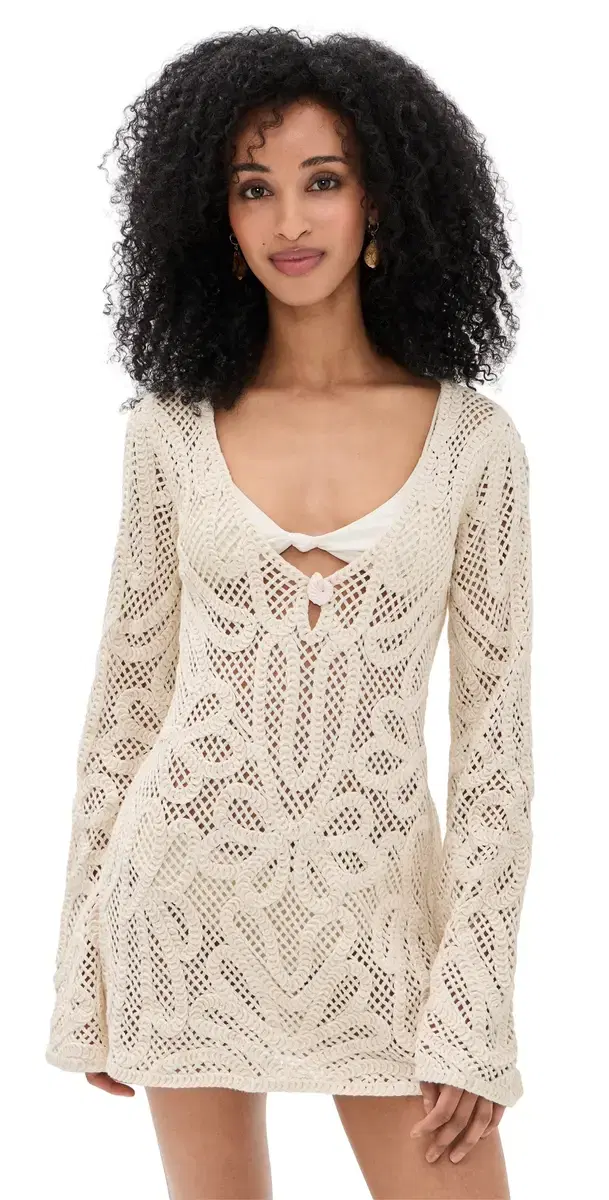 Anywhere ini Dress White Sand Crochet