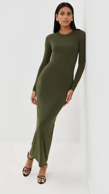 WARDROBE.NYC WARDROBE. NYC Sheer ong Sleeve Dress Military | Thumbnail 2