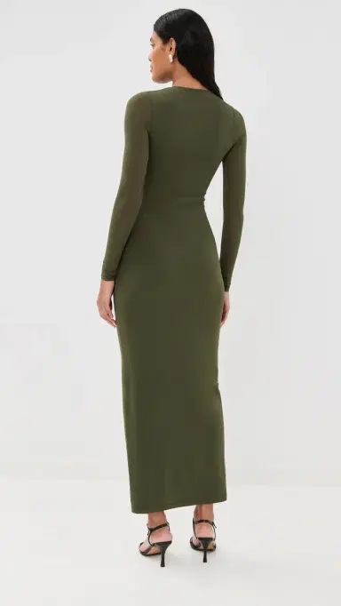 WARDROBE.NYC WARDROBE. NYC Sheer ong Sleeve Dress Military | Thumbnail 3