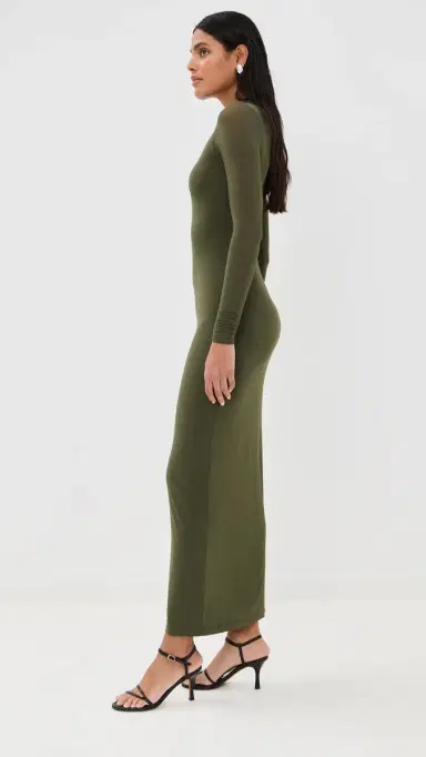 WARDROBE.NYC WARDROBE. NYC Sheer ong Sleeve Dress Military | Thumbnail 4
