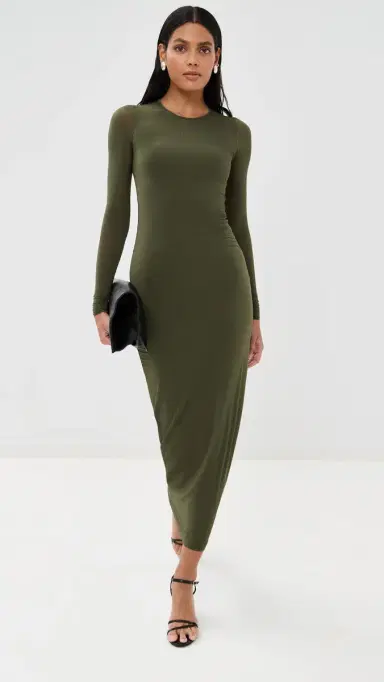 WARDROBE.NYC WARDROBE. NYC Sheer ong Sleeve Dress Military | Thumbnail 5