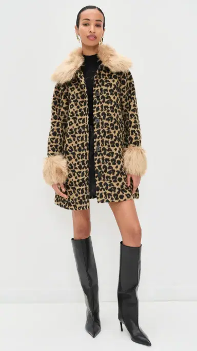 Never Fully Dressed Leopard Coat with Fur Trims Brown | Thumbnail 2 Never Fully Dressed Leopard Coat with Fur Trims Brown | Thumbnail 2