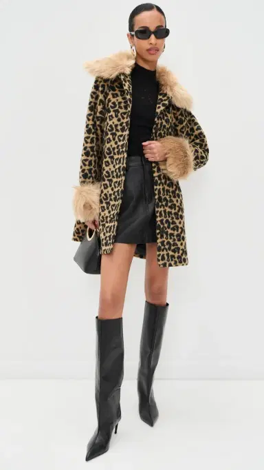 Never Fully Dressed Leopard Coat with Fur Trims Brown | Thumbnail 5 Never Fully Dressed Leopard Coat with Fur Trims Brown | Thumbnail 5