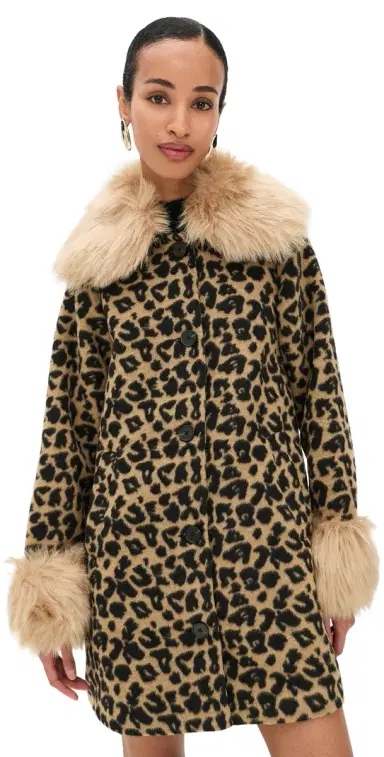 Never Fully Dressed Leopard Coat with Fur Trims Brown | Thumbnail 1 Never Fully Dressed Leopard Coat with Fur Trims Brown | Thumbnail 1