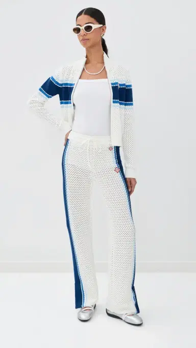 Casablanca Mesh Stripe Trousers White/ Blue | Thumbnail 2 Casablanca Mesh Stripe Trousers White/ Blue | Thumbnail 2