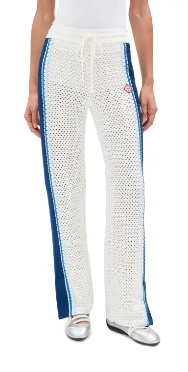 Casablanca Mesh Stripe Trousers White/ Blue | Thumbnail 1 Casablanca Mesh Stripe Trousers White/ Blue | Thumbnail 1