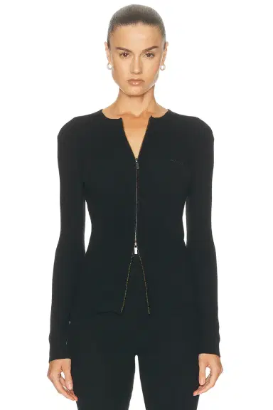 Fear of God Essentials Signature Rib Knit Fitted Long Sleeve Zip Up Rib Tee | Thumbnail 1
