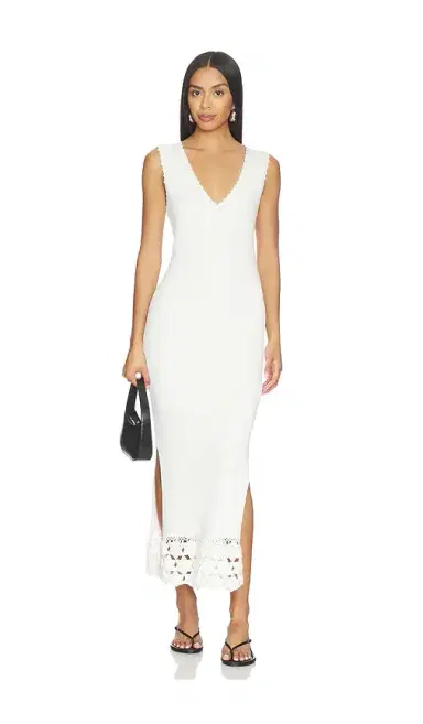 Ganni Fine Cotton Rib Crochet V-neck Dress | Thumbnail 1 Ganni Fine Cotton Rib Crochet V-neck Dress | Thumbnail 1