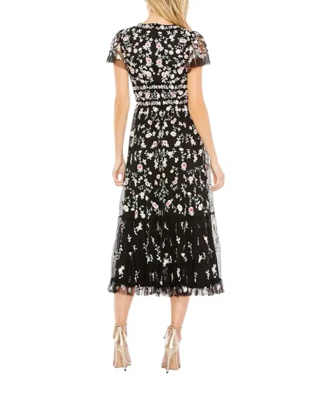 Floral-Embroidered Midi Dress