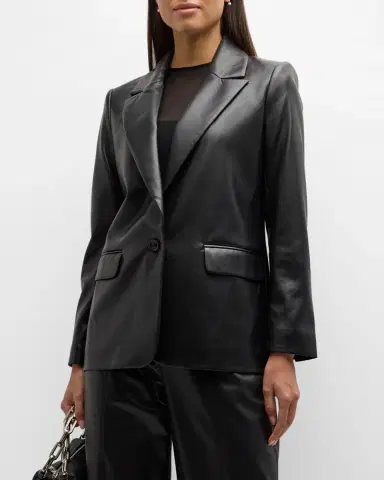 Alice + Olivia Denny Vegan Leather Boyfriend Blazer | Thumbnail 4