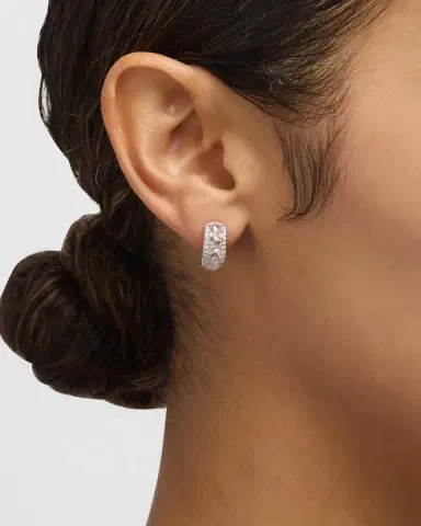 64 Facets Linear 18K White Gold Diamond Huggie Hoop Earrings, 1.50tcw | Thumbnail 2 64 Facets Linear 18K White Gold Diamond Huggie Hoop Earrings, 1.50tcw | Thumbnail 2