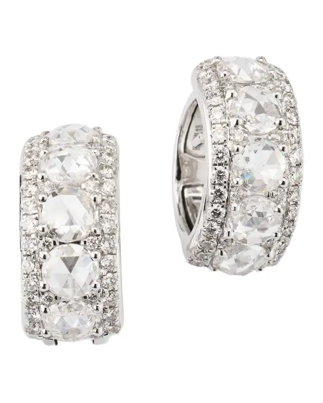 Linear 18K White Gold Diamond Huggie Hoop Earrings, 1.50tcw