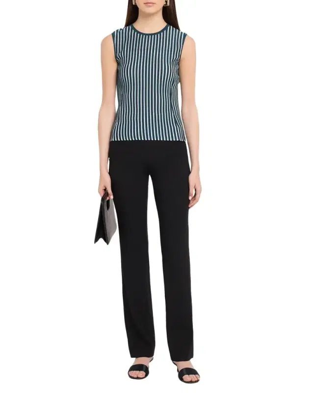 Silk-Blend Striped Rib Tank Top