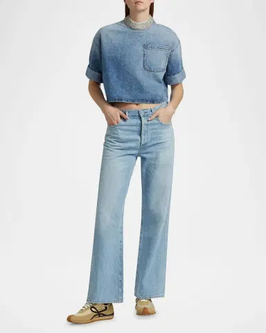 TWP Ex T Denim Crop Top with Crystal Collar | Thumbnail 2 TWP Ex T Denim Crop Top with Crystal Collar | Thumbnail 2