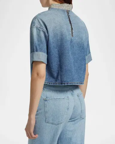 TWP Ex T Denim Crop Top with Crystal Collar | Thumbnail 4 TWP Ex T Denim Crop Top with Crystal Collar | Thumbnail 4