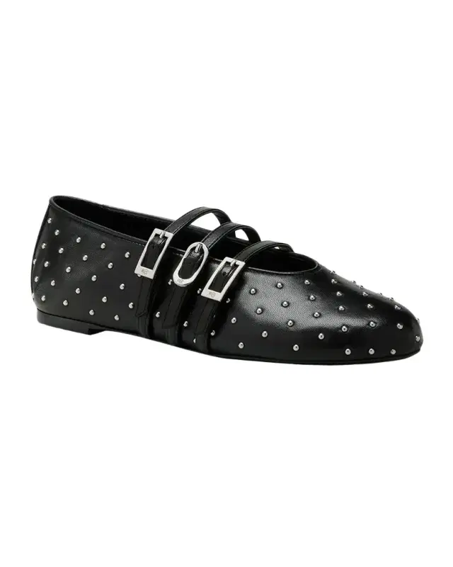 Sostud Leather Mary Jane Belted Ballerina Flats