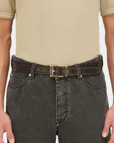 Ferragamo Men's Adjustable Cutout Leather Belt | Thumbnail 2