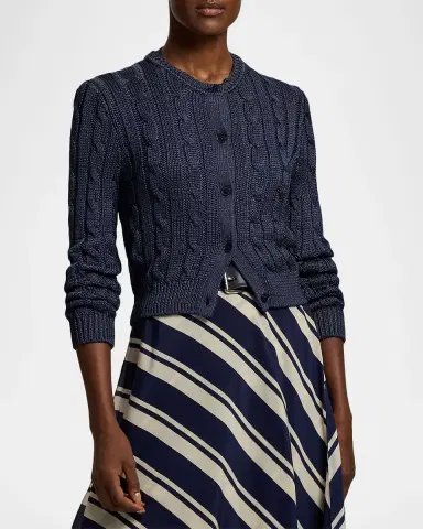 Ralph Lauren Collection Cable-Knit Silk Cropped Cardigan | Thumbnail 3