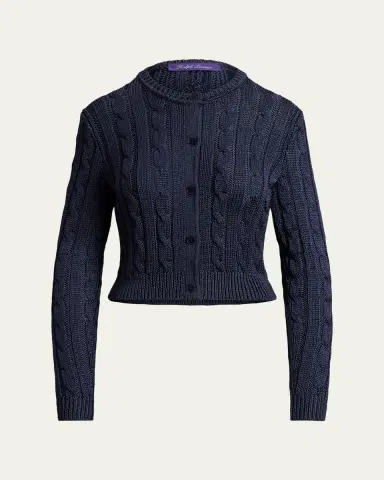 Ralph Lauren Collection Cable-Knit Silk Cropped Cardigan | Thumbnail 4