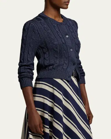 Ralph Lauren Collection Cable-Knit Silk Cropped Cardigan | Thumbnail 7