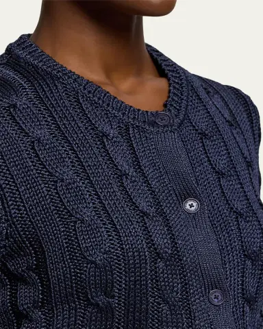 Ralph Lauren Collection Cable-Knit Silk Cropped Cardigan | Thumbnail 8