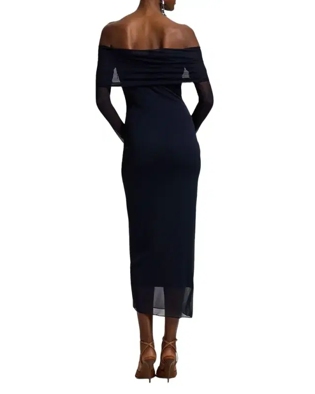 Audria Off-The-Shoulder Jersey Midi Cocktail Dress