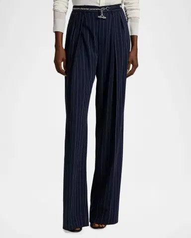 Ralph Lauren Collection Striped Pleated Wide-Leg Trousers | Thumbnail 3