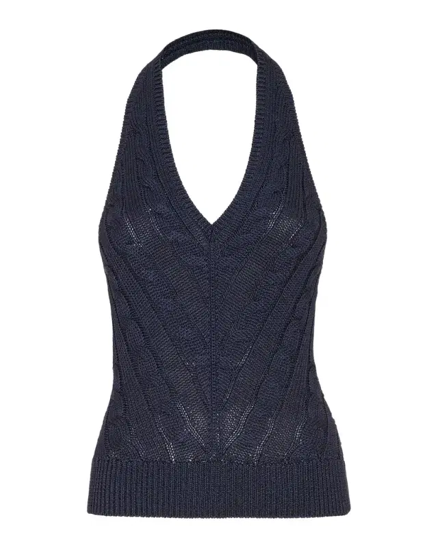Cable-Knit Silk Halter Sweater