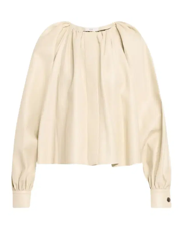 Gathered Leather Long-Sleeve Shirt