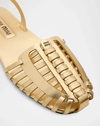 Miu Miu Huarache Metallic Leather Slingback Flats | Thumbnail 5
