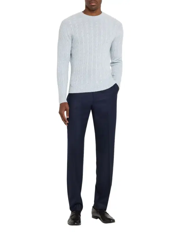 Men 's Cashmere and Linen Cable-Rib Crewneck Sweater