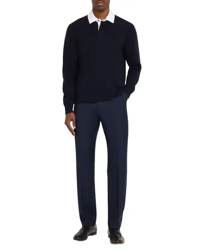 Men 's Super 170s Wool Flat-Front Trousers