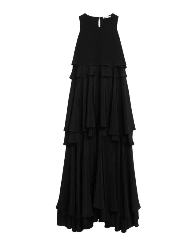 Sleeveless Tiered Silk Crepe De Chine Midi Dress