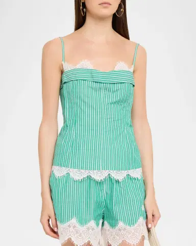Simkhai Poplin Lace-Trim Bustier Top | Thumbnail 4