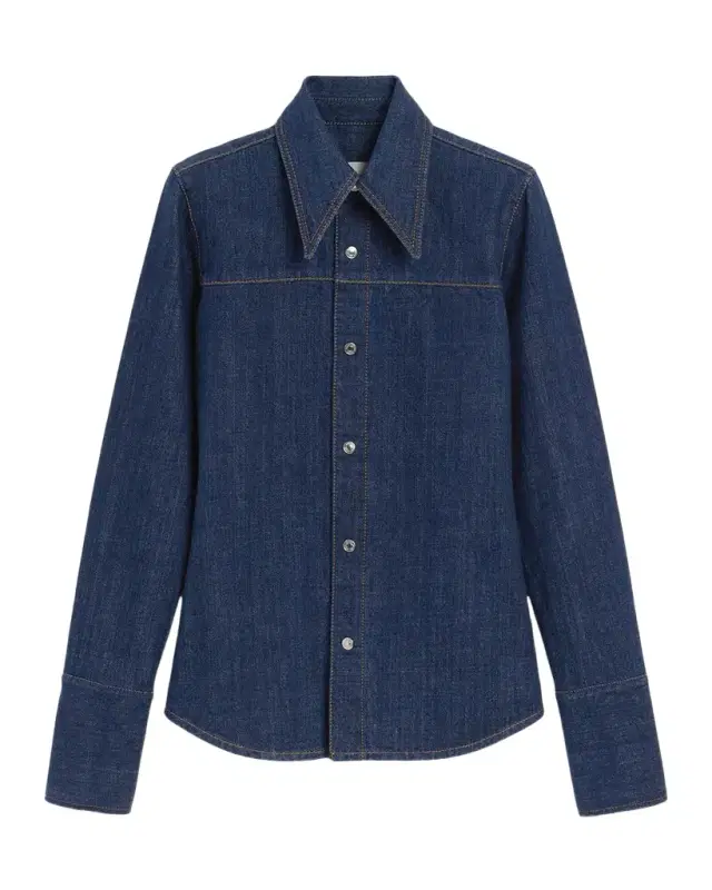 Sharp Collar Denim Snap-Button Shirt