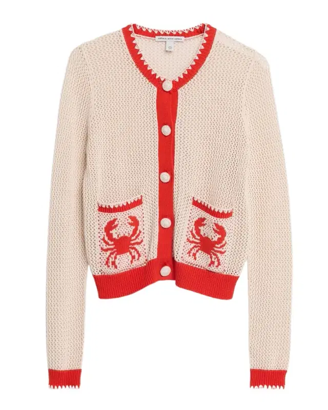 Autumn Cashmere Crab Intarsia Mesh-Knit Cardigan