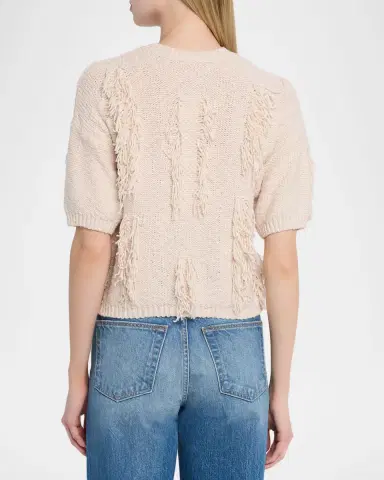 Autumn Cashmere Short-Sleeve Fringe Cotton Sweater | Thumbnail 3 Autumn Cashmere Short-Sleeve Fringe Cotton Sweater | Thumbnail 3