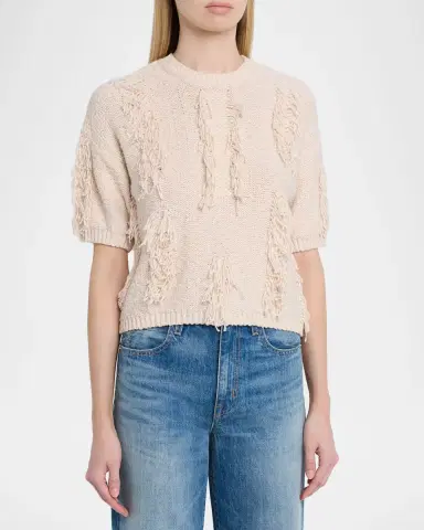 Autumn Cashmere Short-Sleeve Fringe Cotton Sweater | Thumbnail 4 Autumn Cashmere Short-Sleeve Fringe Cotton Sweater | Thumbnail 4