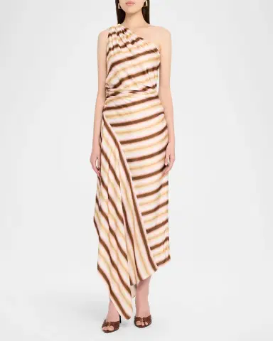 A.L.C. Lyn Stripe Draped One-Shoulder Midi Dress | Thumbnail 2 A.L.C. Lyn Stripe Draped One-Shoulder Midi Dress | Thumbnail 2
