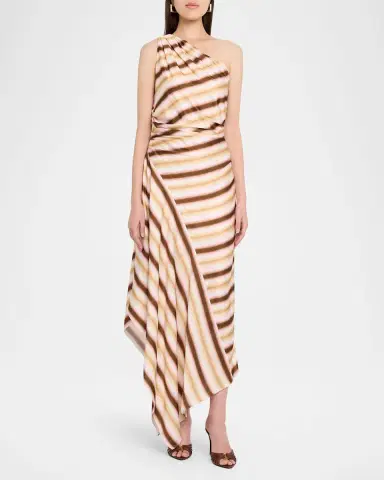 A.L.C. Lyn Stripe Draped One-Shoulder Midi Dress | Thumbnail 4 A.L.C. Lyn Stripe Draped One-Shoulder Midi Dress | Thumbnail 4
