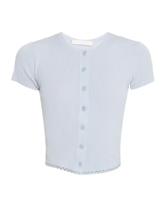 Adelaide Slim Short-Sleeve Cardigan with Lace Trim