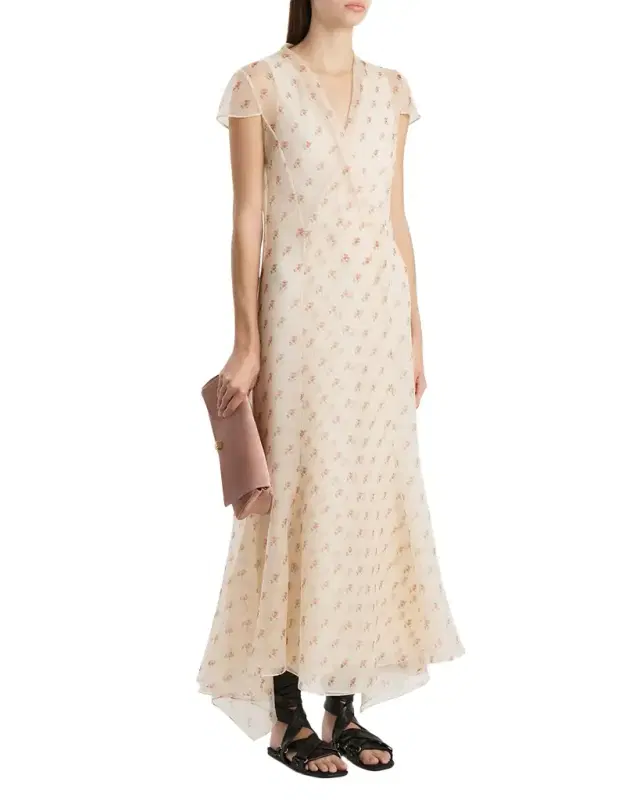 Meera Rose-Print Silk Wrap Maxi Dress