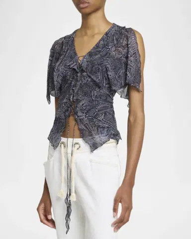 Isabel Marant Thanais Lace-Up Silk Top | Thumbnail 3