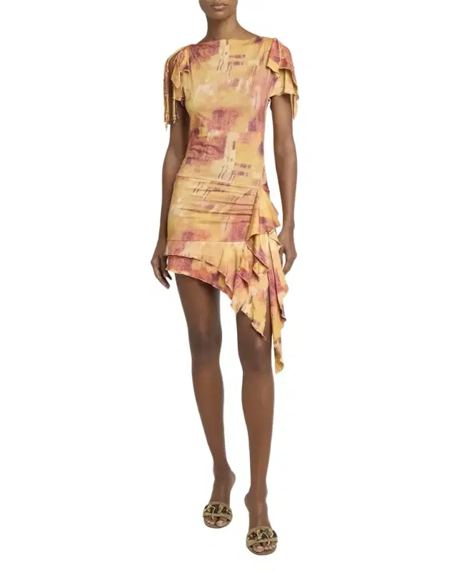 Janick Asymmetric Ruffle Jersey Mini Dress