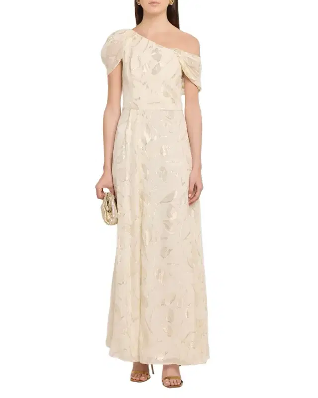 Penelope One-Shoulder Metallic Vine Maxi Dress