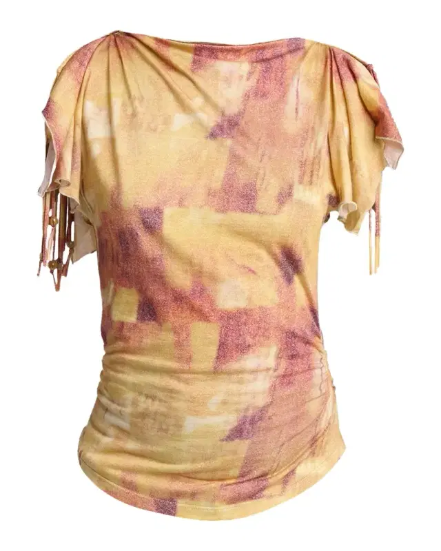 Jazia Fringe Split-Sleeve Jersey Blouse