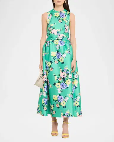 Shoshanna Estrella Floral-Print Mikado Midi Dress | Thumbnail 2 Shoshanna Estrella Floral-Print Mikado Midi Dress | Thumbnail 2