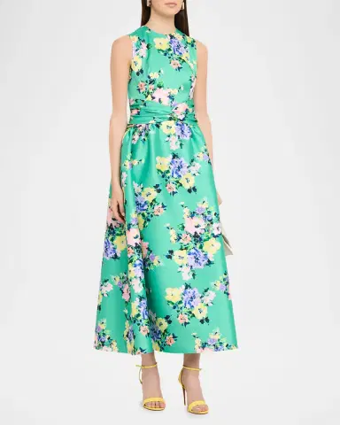 Shoshanna Estrella Floral-Print Mikado Midi Dress | Thumbnail 4 Shoshanna Estrella Floral-Print Mikado Midi Dress | Thumbnail 4
