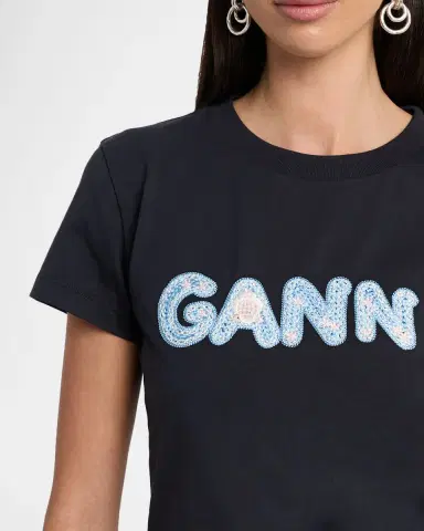 Ganni Logo Embroidered Cotton-Jersey Tee | Thumbnail 5 Ganni Logo Embroidered Cotton-Jersey Tee | Thumbnail 5