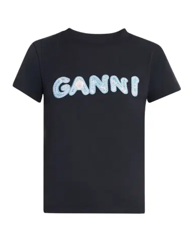 Ganni Logo Embroidered Cotton-Jersey Tee | Thumbnail 1 Ganni Logo Embroidered Cotton-Jersey Tee | Thumbnail 1